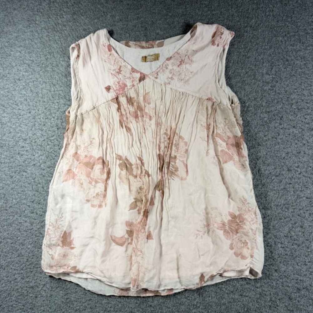 Carla Conti 100% Silk Sleeveless Blouse‎ Shirt Womens Large L Pink Floral